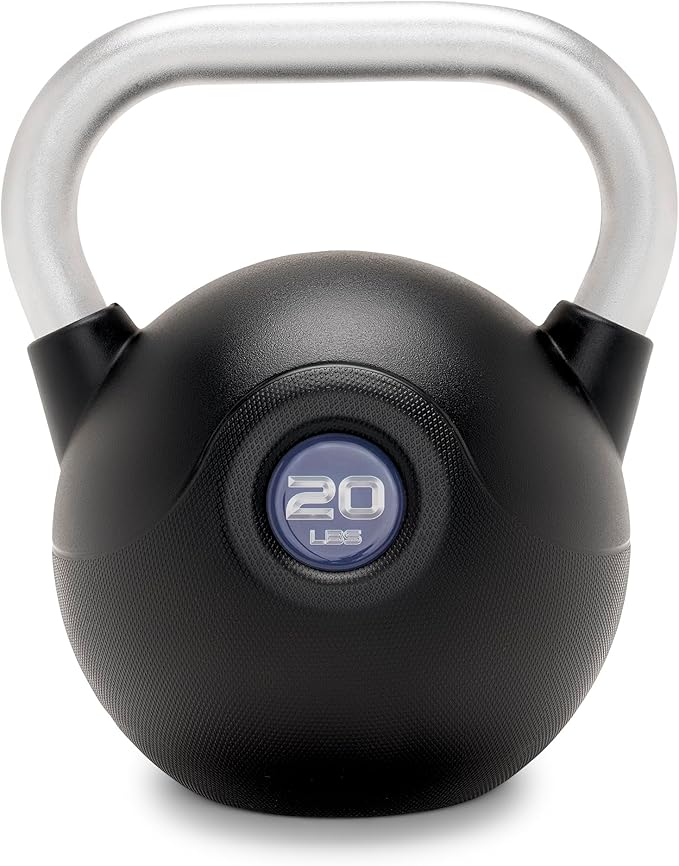 Marcy PU Coated Kettlebell – 10 to 40 LB Single Weights with Textured Steel Handle, Flat Base – Strength Training for Full Body & Home Gym Workouts