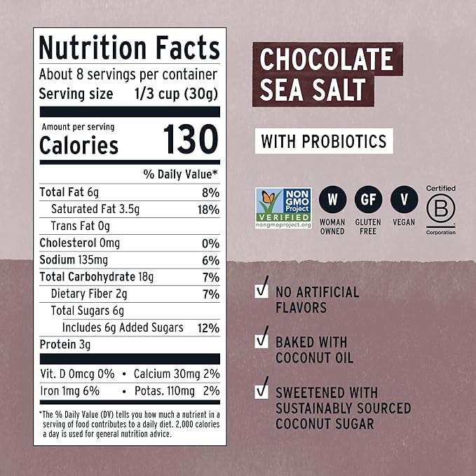 Purely Elizabeth, Chocolate Sea Salt, Ancient Grain Granola with Probiotics, Gluten-Free, Non-GMO (8oz Bag)