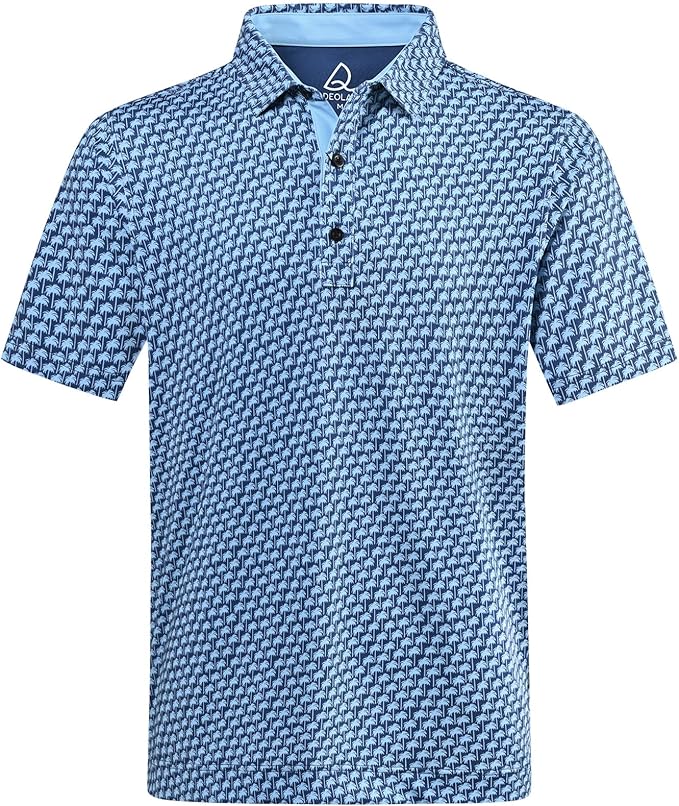 DEOLAX Mens Polo Shirts Fashion Print Mens Golf Shirt Dry Fit Mens Golf Polo Short Sleeve Quick Dry Funny Golf Shirt for Men