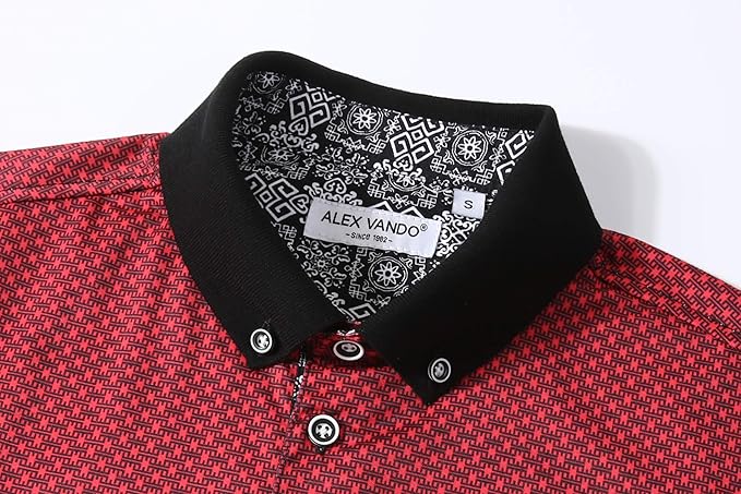 Alex Vando Mens Polo Shirts Short Sleeve Regular Fit Fashion Designed Shirt