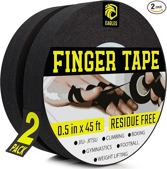 EAGLES Finger Tape | Residue Free Skin Friendly Strong Athletic Sports Tape | 0.5” x 45 Ft for BJJ Jiu Jitsu Grappling MMA Hand Knob Tape Rock Climbing Weight Training Wrestling Volleyball Black