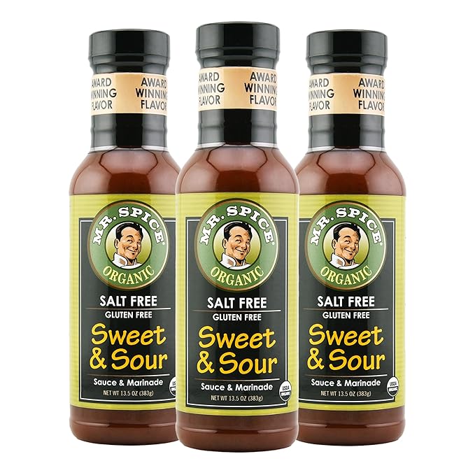 Mr. Spice Salt Free Award-Winning Taste Sweet and Sour Sauce | Low Sodium | Organic | No Salt | Gluten Free | Low Calorie Sweet & Sour Sauce | 13.5 Ounce (Pack of 3)