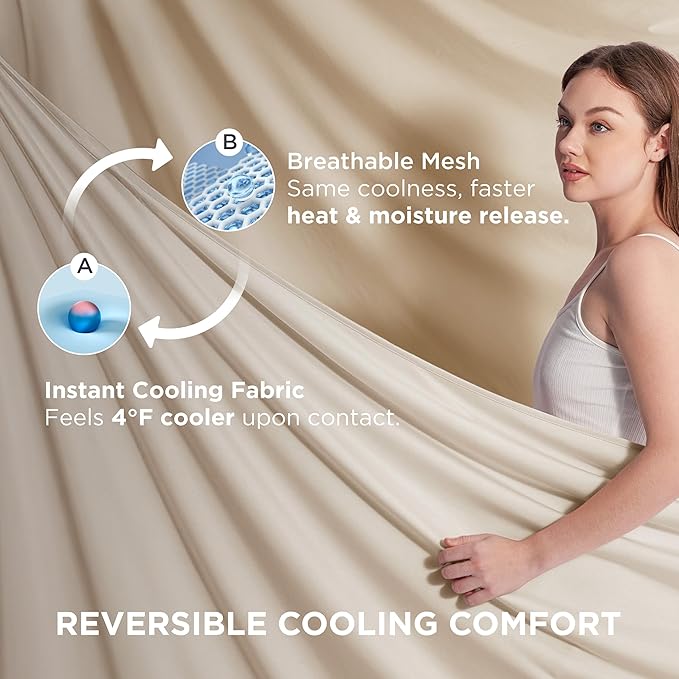 Bedsure Summer Cooling Blanket Twin XL for Hot Sleepers with Sports Mesh Design, Arc-Chill Q-Max 0.4 Lightweight Breathable Ice Cold Blankets for College Dorm, 60 x 90 Inches, Mesh Beige