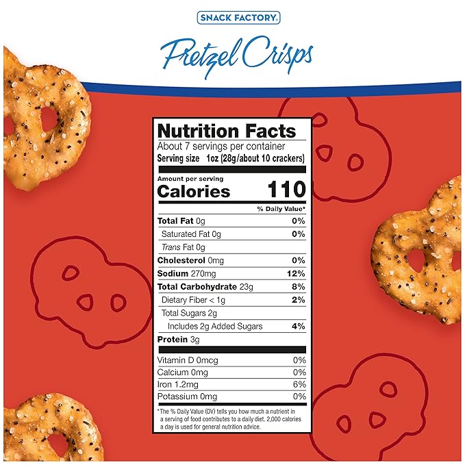 Snack Factory Everything Pretzel Crisps, Non-GMO, 7.2 OZ Resealable Bag (Pack of 2)