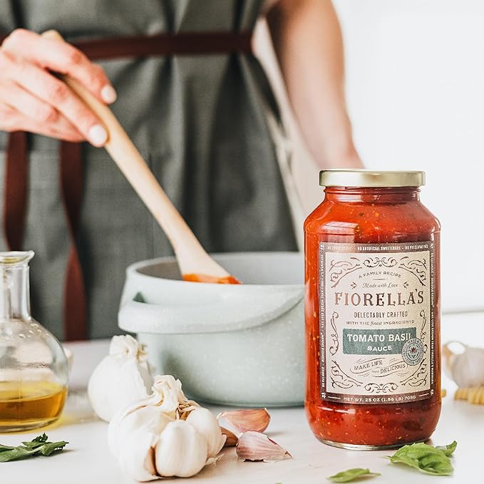Fiorella's Tomato Basil Pasta Sauce - Tomato Sauce Made with Fresh Ingredients - No Sugar Added, Vegan, Gluten Free, No Preservatives Added, Reduced Sodium, Pasta Sauce, 25 Oz (Pack of 2)