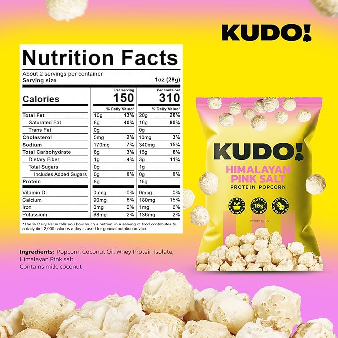 Kudo - Himalayan Pink Salt Kettle-Popped Protein Popcorn - Whole Grain, No Seed Oils, Gourmet Mushroom Kernel, Tasty Snack, Classic Flavor - 2oz