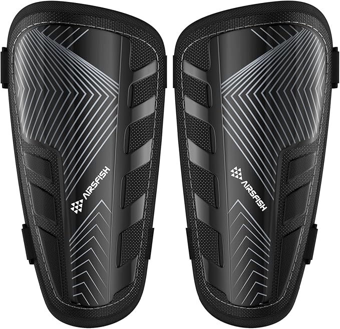 Shin Guards Soccer Kids Youth, CE Certified Airsfish Shin Guard Protection Gear for 2-18 Years Old Boys Girls Teenagers High Impact Resistant Breathable Comfortable 1 Pair 4 Sizes