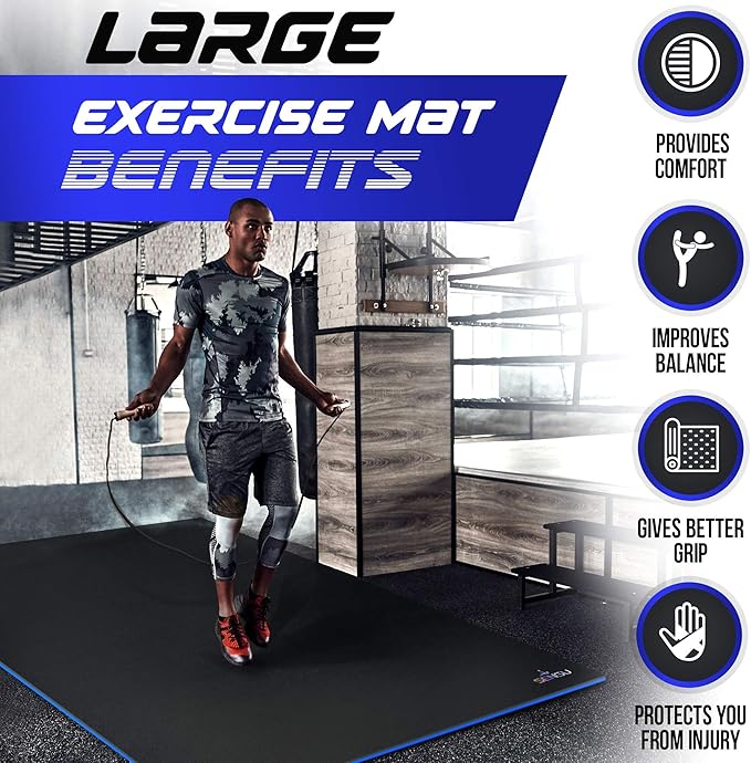 Sensu Large Exercise Mat – 6' x 4' x 8.5mm Extra Thick – Durable and Shoe-Friendly Workout Mat for Home Gym – Non-Slip Fitness Mat for Strength Training, Stretching, Cardio, and Balance Exercises
