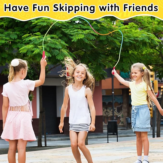 Jeffbaubl 18 Pack Jump Rope for Kids, 7.2Ft Kids Rainbow Jump Rope, Adjustable Skipping Ropes with Plastic Handles, Jumping Ropes for Boys Girls Outdoor Activity Party Favors