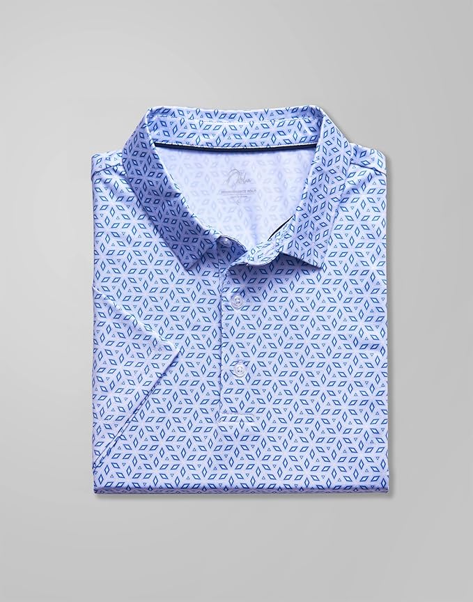 Obla Mens Golf Polo Shirts Short Sleeve Dry Fit Performance Moisture Wicking Casual Print Collared Golf Shirts for Men