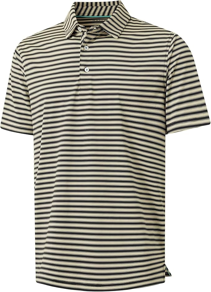 M MAELREG Golf Shirts for Men Short Sleeve Dry Fit Casual Striped Performance Moisture Wicking Collared Mens Polo Shirts