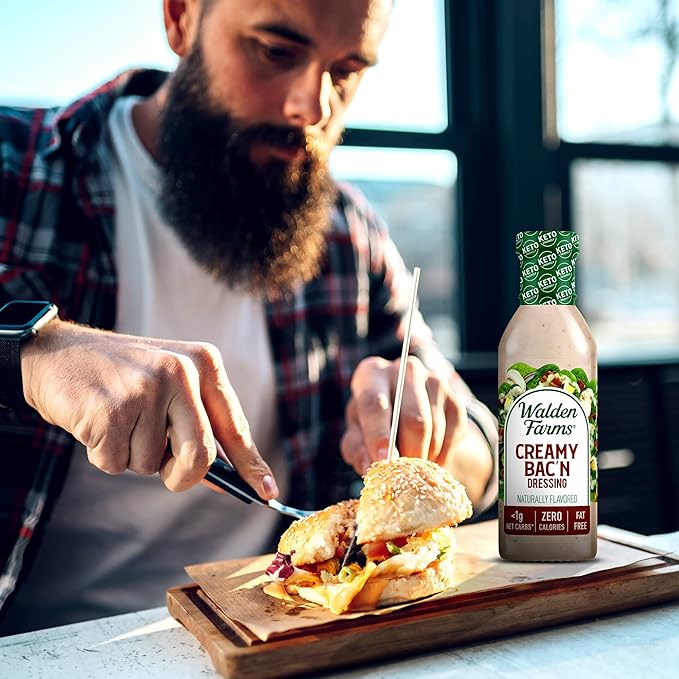 Walden Farms Creamy Bac’n Dressing – Low Carb, Calorie-Free, Gluten-Free, Keto-Friendly, Sugar-Free, Fat-Free, Dairy-Free Smoky Bacon Flavor – 2-Pack, 12 oz Bottles