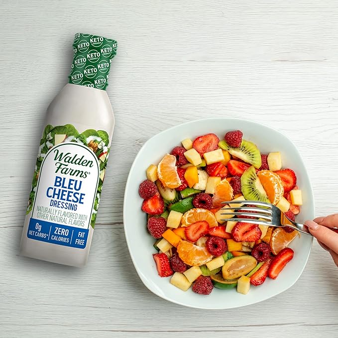 Walden Farms Bleu Cheese Dressing - Calorie-Free, Gluten-Free, Low Carb, Keto-Friendly, Sugar-Free, Rich Bleu Cheese Flavor - 1 Pack 12 oz Bottle