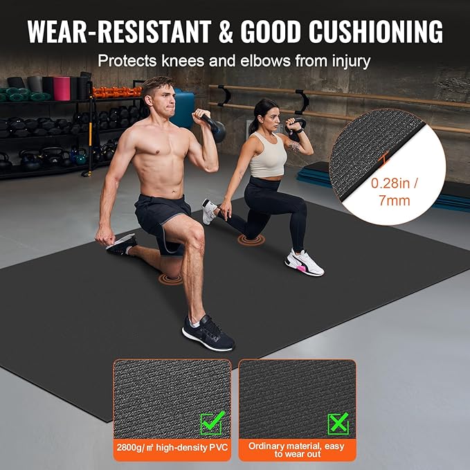 VEVOR Large Exercise Mat, Non Slip High Density Premium Yoga Mat, Exercise Yoga Mat for Men Women, Fitness & Exercise Mat with Bag & Carry Strap, for All Types of Home Yoga, Pilate & Floor Workout
