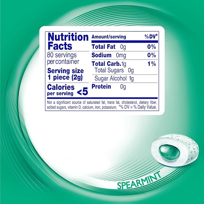 Mentos Pure Fresh Spearmint Sugar Free Chewing Gum With Xylitol Sweetener, Paperboard Bottle, 80 Pieces