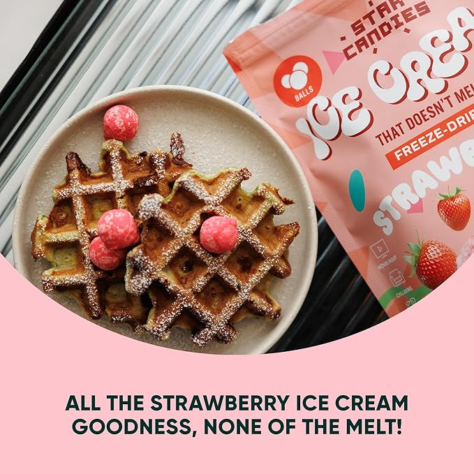 Star Candies Freeze Dried Strawberry Ice Cream Scoops | No Melting Freeze Dried Candy | Crunchy & Delicious Camping Food | Premium Astronaut Ice Cream loved by Kids and Adults (2.5 oz)