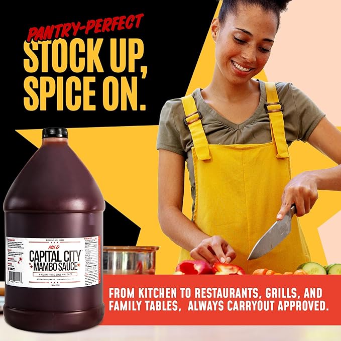 Capital City Mambo Sauce Mild, Washington DC Wing Sauces, Perfect Condiment for Wings Chicken Pork Beef Seafood Burgers Rice or Noodles, 128oz (1 Gallon)
