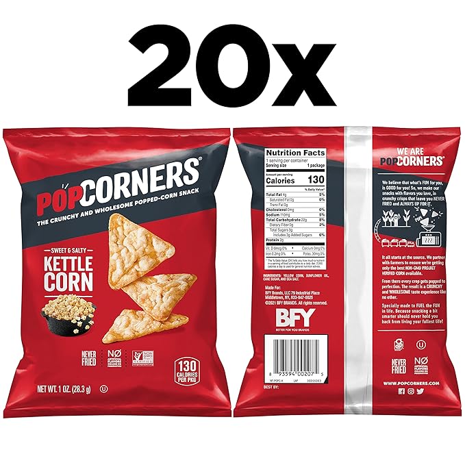 PopCorners Popped Corn Snacks, Kettle Corn, 1 Ounce (Pack of 20) (Packaging May Vary)