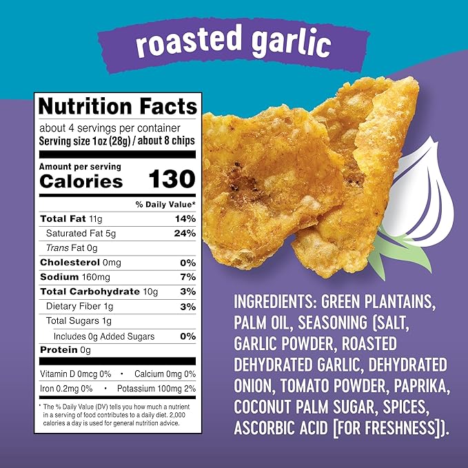 Solula Plantain Crisps Authentic Tostones, Roasted Garlic, 4 Ounce (Pack of 3), Kettle Cooked Chips, Gluten Free, Paleo Friendly, Grain Free, Vegan