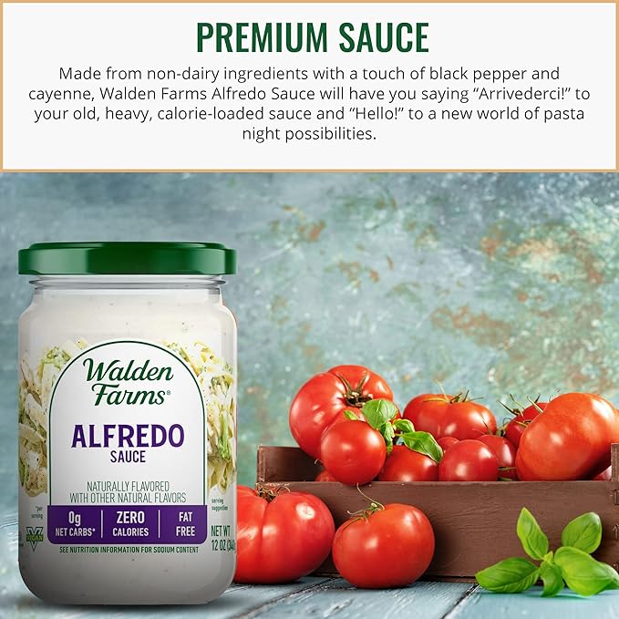 Walden Farms Alfredo Sauce – Zero Calorie, Sugar Free, Keto & No Carb Creamy Italian-Style Pasta Sauce – 12 oz Bottle