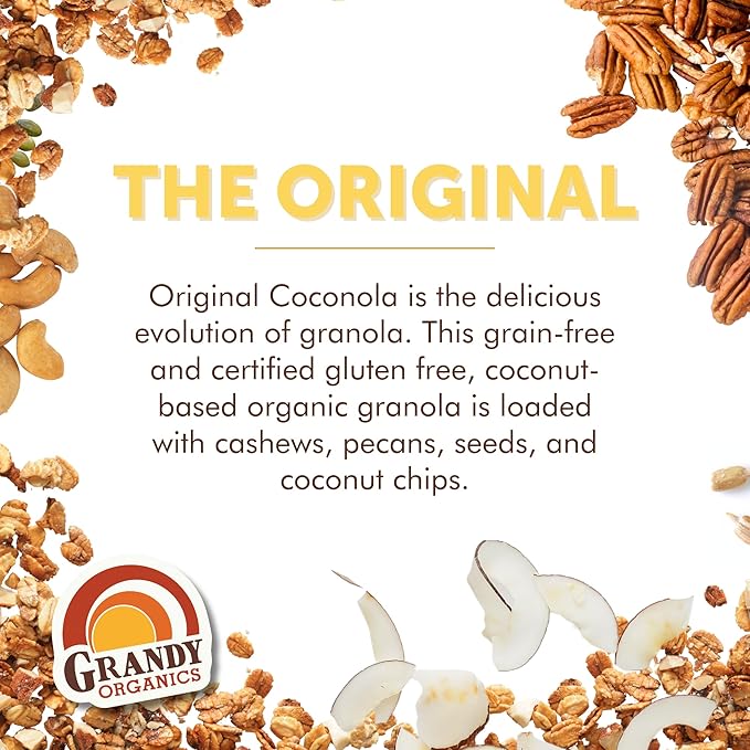 Grandy Organics Original Coconola Granola, Certified Organic Gluten Free Granola, Grain Free, Vegan and Paleo, Original Flavor Coconola, 9oz Each, Pack of 3