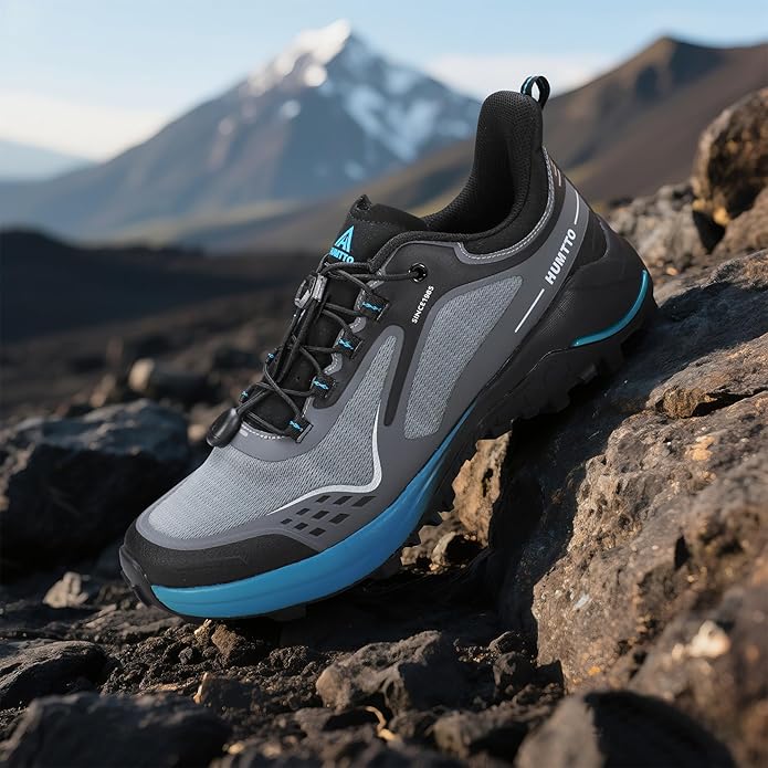 HUMTTO Men's Quick Laces Hiking Sneaker Lightweight Breathable Walking Outdoors Trail Running Shoes