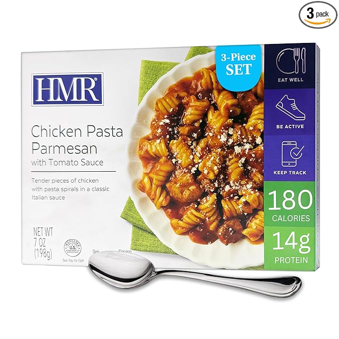 3-Pack HMR Chicken Pasta Parmesan Entrée | Pre-packaged Lunch or Dinner to Support Weight Loss | Ready to Eat | 14g of Protein | Low Calorie Food | 8oz Serving per Meal