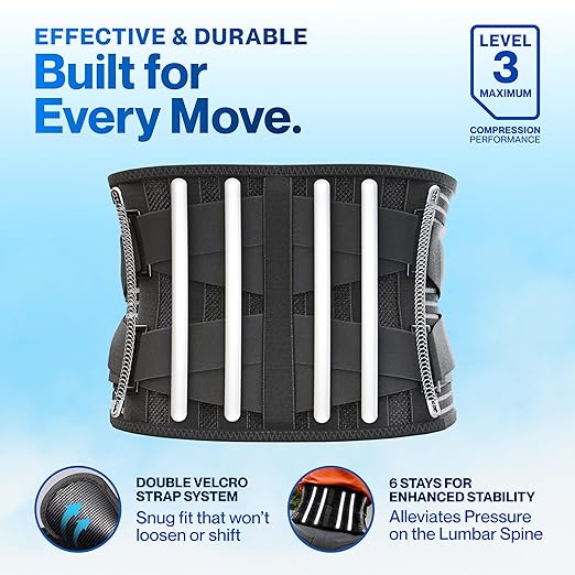 Modvel Back Brace for Lower Back Pain Women and Men – Lumbar Support Belt for Sciatica, Herniated Disc, Muscle Strain – Adjustable Breathable Work Brace with 6 Stays – Support for Posture– Size M