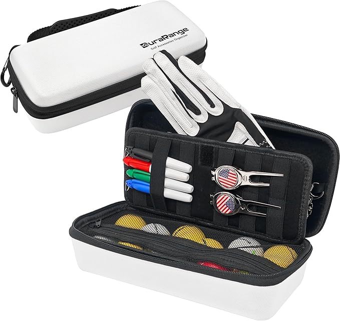 Golf Glove Holder Case with Glove Shaper - Portable Golf Accessories Organizer for Men & Women - Waterproof 900D Nylon, Large Capacity for Balls, Tees, Markers - Ideal Gift
