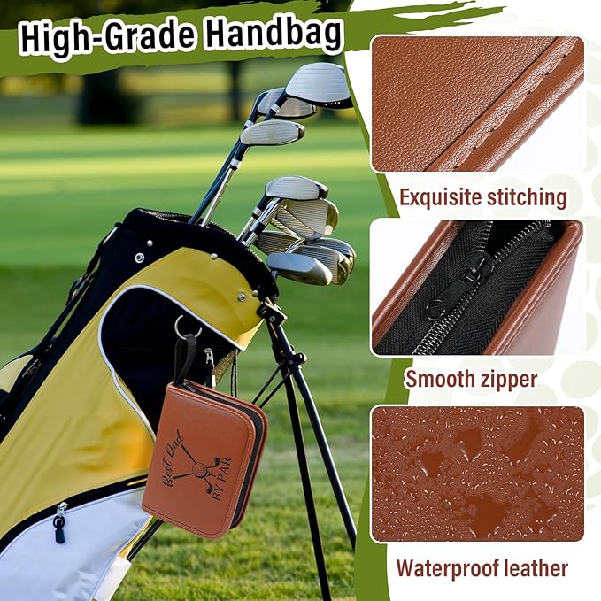 Talltalk Golf Gifts for Dad Men Husband Best Dad by Par Themed Golf Accessories Set Kit with Bag Case Rangefinder Tees Brush Multifunctional Divot Knife Scorer Ball Clamp Christmas