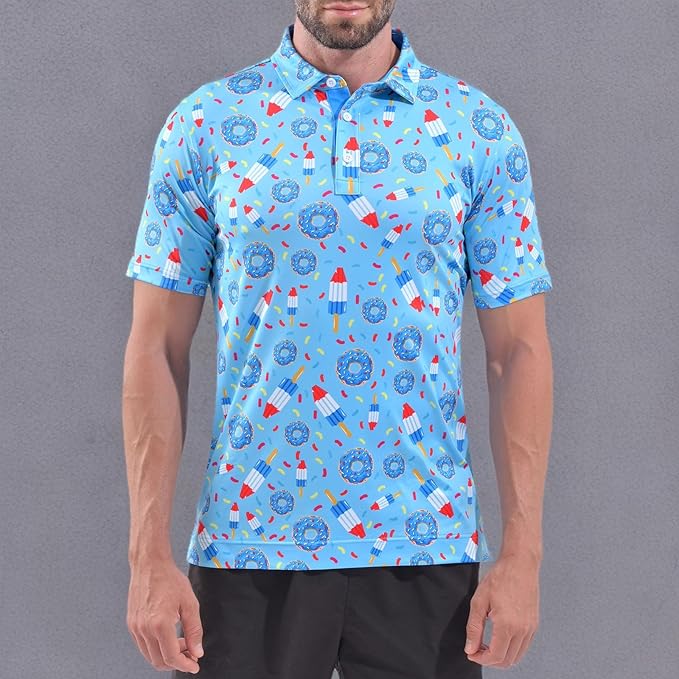 DEOLAX Mens Polo Shirts Fashion Print Mens Golf Shirt Dry Fit Mens Golf Polo Short Sleeve Quick Dry Funny Golf Shirt for Men