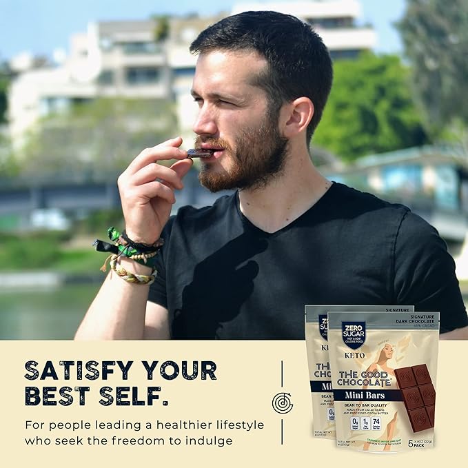 THE GOOD CHOCOLATE - Mini Signature Dark Chocolate Bars with Zero Sugar & Lower Net Carb - Keto Chocolate Bar Offers Lower Calorie Chocolate Candy - All Natural Non-GMO (Pack of 10)