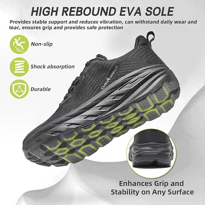 OrthoComfoot Orthopedic Diabetic Men's Wide Shoes: Comfortable Arch Support Running Sneakers, Plantar Fasciitis Wide Toe Box Work Tennis Outdoor Walking Shoes for Swollen Feet, Heel Pain