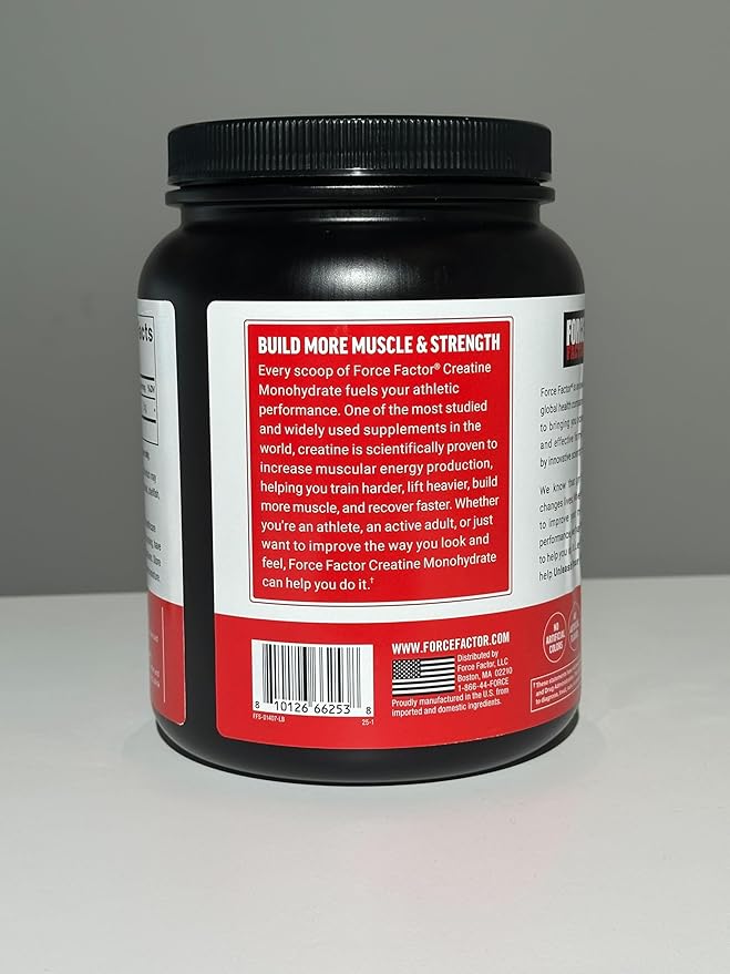Force Factor Creatine Monohydrate Powder (1KG), 5g Micronized Dose to Support Muscle Growth, Strength, Recovery, Cognitive Health & Memory, Unflavored, 200 Servings