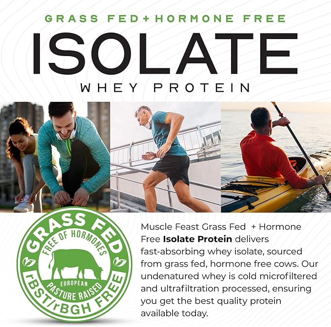 Muscle Feast Grass-Fed Whey Protein Isolate, All Natural Hormone Free Pasture Raised, Whey Isolate Protein Powder for Men and Women, Clean, Gluten-Free, Delicious Isolate Protein - Chocolate, 2lb
