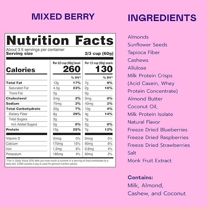 Magic Spoon Protein Granola - High Protein Granola, Keto Friendly, Low Sugar, Grain Free, Healthy Breakfast or Quick Snack and a Spoon (3 bags of Mixed Berry)