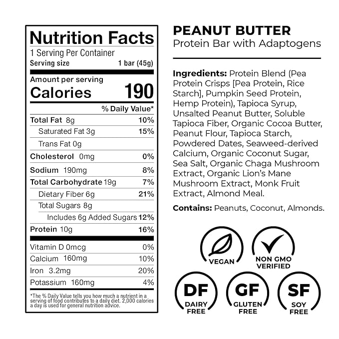 Laird Superfood Functional Protein Bars – Protein Bar but Better with Real Ingredients, Functional Mushrooms 10g Plant-Based Protein, 6g Fiber - Non-GMO - 5 Flavor Variety Pack, 10 Count (Pack of 1)