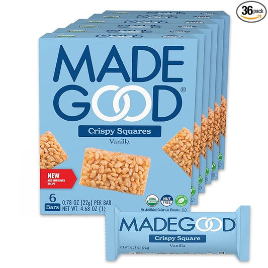 MadeGood Crispy Squares, Vanilla (36 Count) Gluten Free Snacks