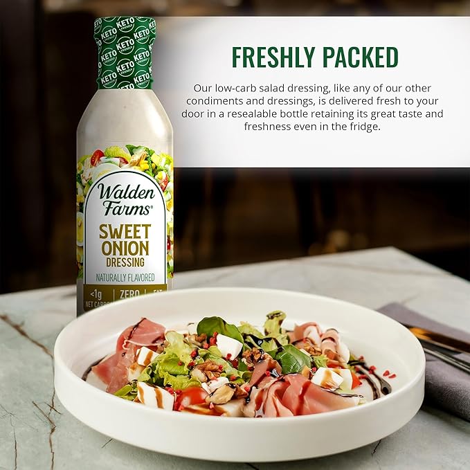 Walden Farms Sweet Onion Dressing - Low Carb, Calorie-Free, Gluten-Free, Keto-Friendly, Sugar-Free, Fat-Free, Dairy-Free Sweet Onion Flavor - 2-Pack, 12 oz Bottles