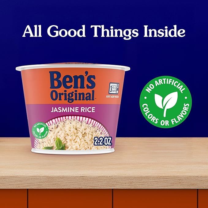 BEN'S ORIGINAL Jasmine Rice Single Serve Cup, Snack or Side, Microwave in 3.5 Minutes, 2.4 oz (Pack of 8)