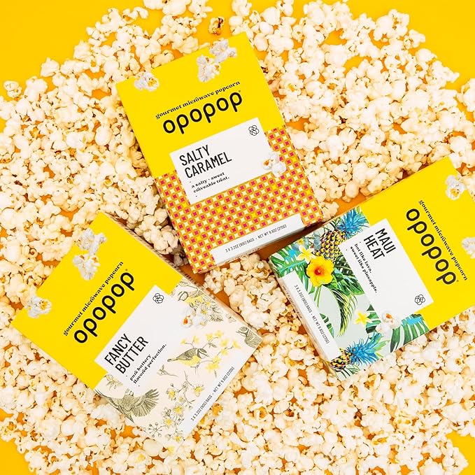 Opopop Microwave Popcorn - Salty Caramel 2.8 oz., 9-Count - Sweet and Salty, Flavored Popcorn, Non-GMO