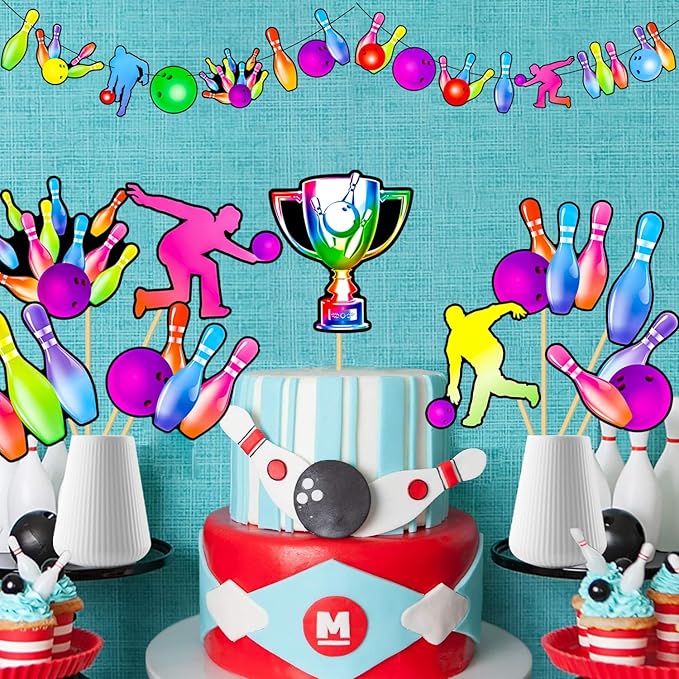 Bowling Centerpiece Sticks 21PCS Bowling Party Table Centerpieces Colorful Neon Bowling Theme Birthday Party Supplies Sport Bowling Ball Table Decorations for Strike Up Baby Shower Decor