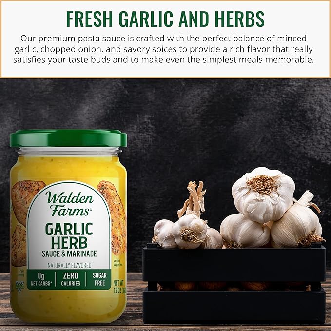 Walden Farms Garlic Herb Sauce – Zero Calorie, Sugar Free, Keto & No Carb Savory Sauce for Pasta, Veggies, Chicken & More – 2-Pack, 12 oz Bottles