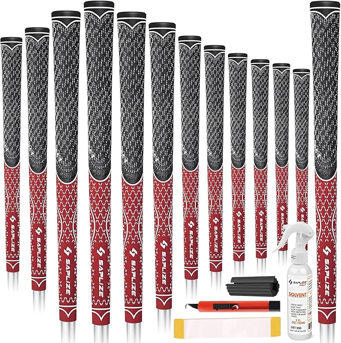 SAPLIZE Hybrid Golf Grips (CL07) - Set of 13, Innovative Design, Cross Corded Rubber Technology, Options of 8 Colors, Standard/Midsize, Basic/Deluxe Kit for Choice, Multicompound Golf Club Grips