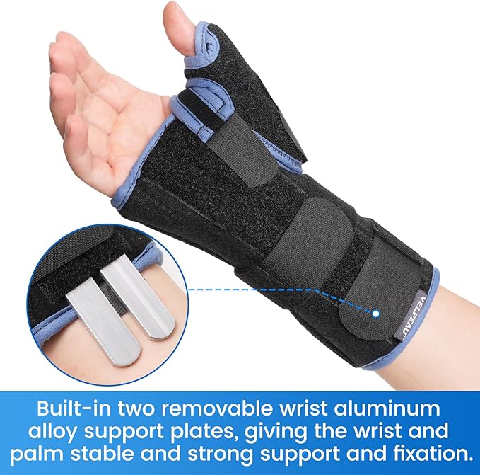 Velpeau Carpal Tunnel Wrist Brace with Thumb Stabilizer Night Support, Completely Stabilizes Wrist Thumb Joint, Pain Relief for Tendonitis, De Quervain's Tenosynovitis, Arthritis (Reg, Right Hand, S)