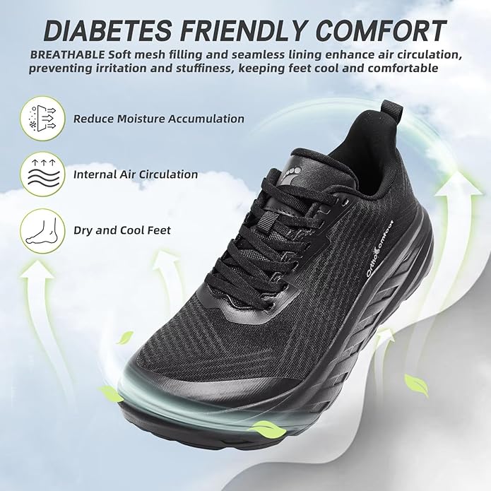 OrthoComfoot Orthopedic Diabetic Men's Wide Shoes: Comfortable Arch Support Running Sneakers, Plantar Fasciitis Wide Toe Box Work Tennis Outdoor Walking Shoes for Swollen Feet, Heel Pain