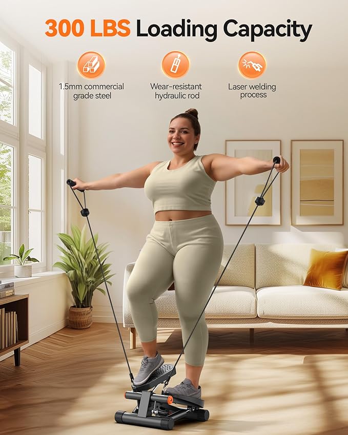 Niceday Steppers for Exercise, Mini Stair Stepper with Resistance Bands at Home Workout Equipment with 300LBS Loading Capacity, Hydraulic Fitness Stepper with LCD Monitor