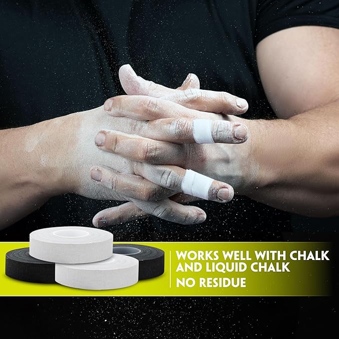 Finger Tape 2 or 6 Pack, Black or White Finger Tape | Residue Free Skin Friendly Strong Athletic Sports Tape | 0.5” x 45 Ft for BJJ Jiu Jitsu Grappling MMA Knob Tape Weight (White, 6 Pack)