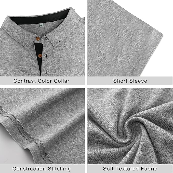PEGENO Mens Polo Shirts Short Sleeve Casual Cotton Golf Shirts Performance Polo Shirts for Men