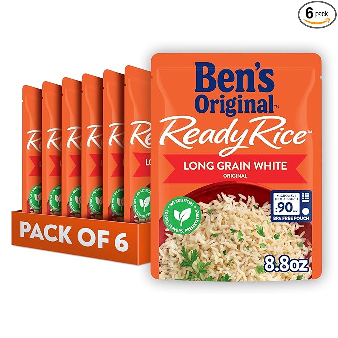 BEN'S ORIGINAL Ready Rice Original Long Grain White Rice, Easy Dinner Side, 8.8 oz Pouch (Pack of 6)